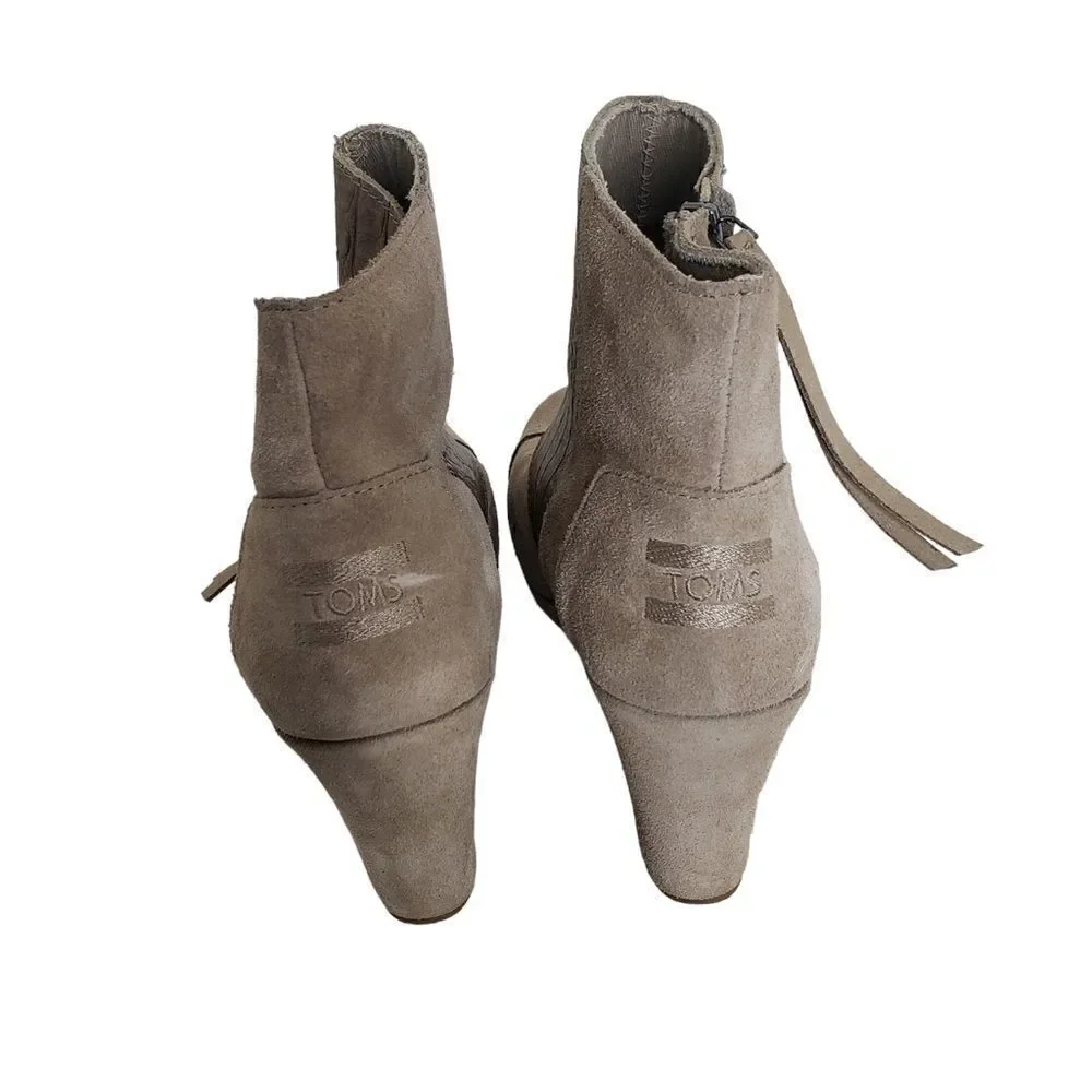 Toms taupe alligator embossed suede wedge bootie